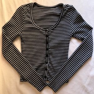 American Apparel Striped Button Ribbed Crop Top